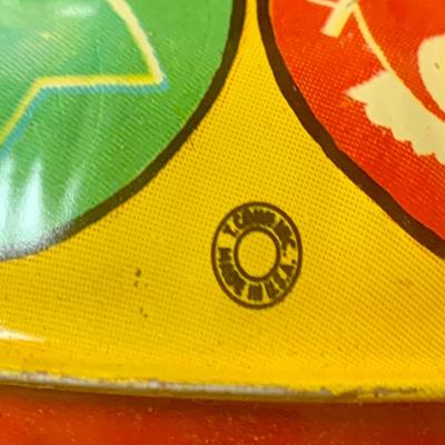 LOT 197: Vintage Toys Including Noise Makers Pin-Bo Sport-o-Rama Real Action Baseball Games, Toy Cars, J Chein Tin Wind-Up Alligator Toy...