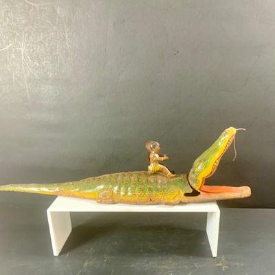 LOT 197: Vintage Toys Including Noise Makers Pin-Bo Sport-o-Rama Real Action Baseball Games, Toy Cars, J Chein Tin Wind-Up Alligator Toy...