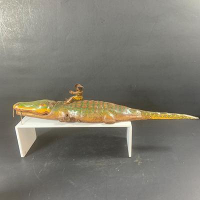 LOT 197: Vintage Toys Including Noise Makers Pin-Bo Sport-o-Rama Real Action Baseball Games, Toy Cars, J Chein Tin Wind-Up Alligator Toy...