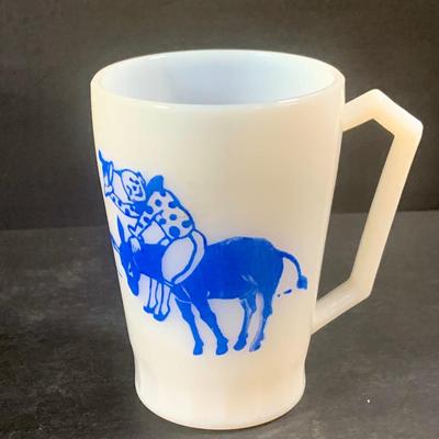 LOT 199: Circus Collection Including a Vintage Rolly Polly Clown, Bear on a Ball, Tin Toy Horse, Ringling Bros Lion Mug, Milk Glass Clown...