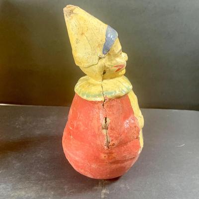 LOT 199: Circus Collection Including a Vintage Rolly Polly Clown, Bear on a Ball, Tin Toy Horse, Ringling Bros Lion Mug, Milk Glass Clown...