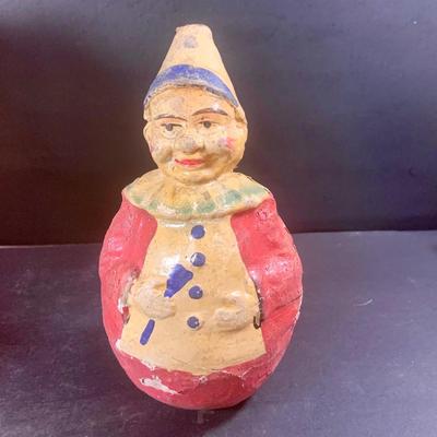 LOT 199: Circus Collection Including a Vintage Rolly Polly Clown, Bear on a Ball, Tin Toy Horse, Ringling Bros Lion Mug, Milk Glass Clown...