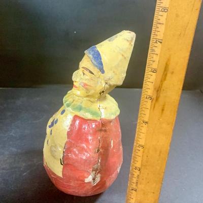 LOT 199: Circus Collection Including a Vintage Rolly Polly Clown, Bear on a Ball, Tin Toy Horse, Ringling Bros Lion Mug, Milk Glass Clown...