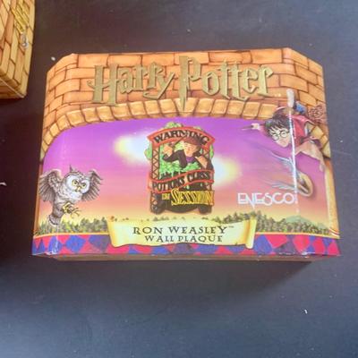 LOT 202: Collection of Enesco Harry Potter Plaques and Figurine In Original Boxes