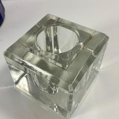 LOT 210: Beautiful Blue Art Glass Collection Including a Large Cobalt Blue Bottle Vase, Golf Ball Cobalt Blue Globe Vase, Glass Mushroom,...