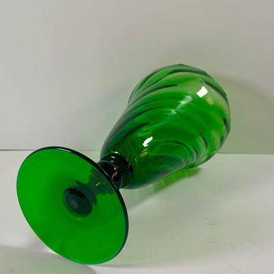 LOT 211: Beautiful Collection of Art Glass Including Large White Sniftner Goblet Made in Italy, Green Vase and Ruffled Top Amber Vase