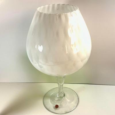LOT 211: Beautiful Collection of Art Glass Including Large White Sniftner Goblet Made in Italy, Green Vase and Ruffled Top Amber Vase