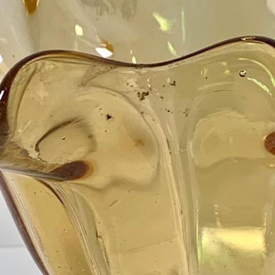 LOT 211: Beautiful Collection of Art Glass Including Large White Sniftner Goblet Made in Italy, Green Vase and Ruffled Top Amber Vase