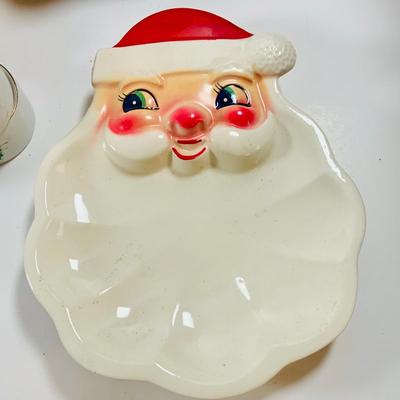 LOT 212: Large Assortment of Vintage Holiday Decorations Including an Holland Mold Plate, Atlantic Mold Tree, Lefton Boot, and Much More