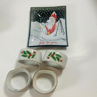 LOT 212: Large Assortment of Vintage Holiday Decorations Including an Holland Mold Plate, Atlantic Mold Tree, Lefton Boot, and Much More