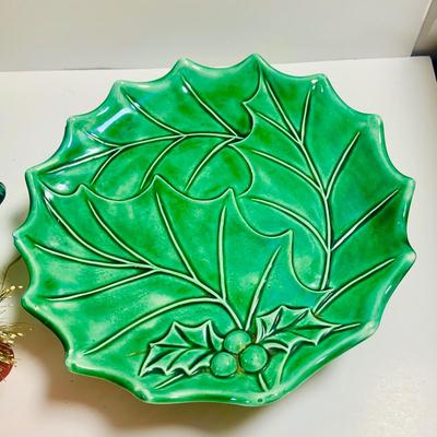 LOT 212: Large Assortment of Vintage Holiday Decorations Including an Holland Mold Plate, Atlantic Mold Tree, Lefton Boot, and Much More