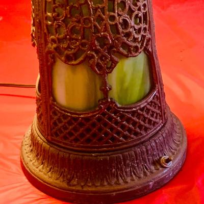 LOT 213: Antique Art Nouveau Slag Glass Table Lamp with Lighted Base