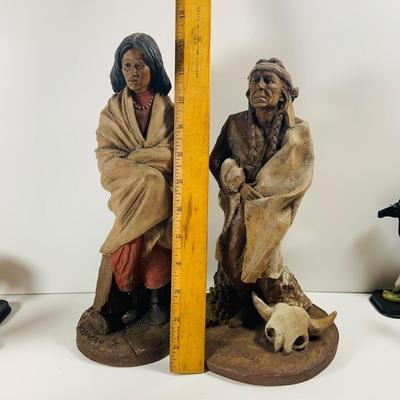 LOT 214: Southwesten Inspired Lot of Figurines Including Tom Clark Native American Statues, Wolf and Horse Figurines