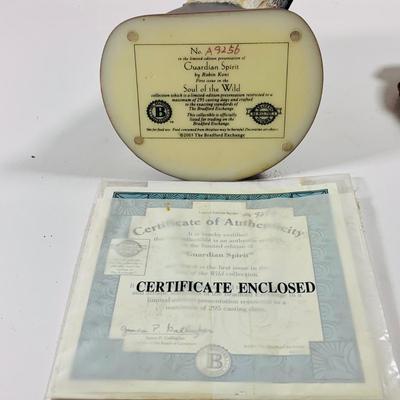 LOT 215: Beautiful Wolf Figurines- Bradford Exchange Number "Guardian Spirit" and Lenox 1991 "Keeping Warm"