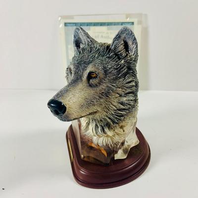 LOT 215: Beautiful Wolf Figurines- Bradford Exchange Number "Guardian Spirit" and Lenox 1991 "Keeping Warm"
