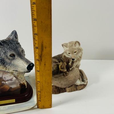 LOT 215: Beautiful Wolf Figurines- Bradford Exchange Number "Guardian Spirit" and Lenox 1991 "Keeping Warm"