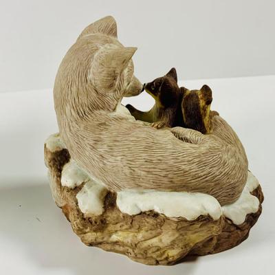 LOT 215: Beautiful Wolf Figurines- Bradford Exchange Number "Guardian Spirit" and Lenox 1991 "Keeping Warm"