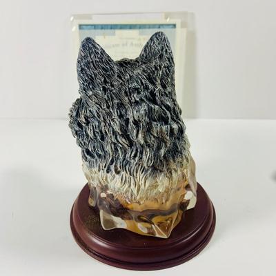 LOT 215: Beautiful Wolf Figurines- Bradford Exchange Number "Guardian Spirit" and Lenox 1991 "Keeping Warm"