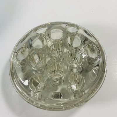 LOT 216: Beautiful Art Deco Blue Art Glass Cupped Bowl with Flower Frog