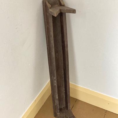 LOT 244: Primitive Collection - Large Wooden Scoop, Divided Box with Handle, Long Shelf and Pottery Jug
