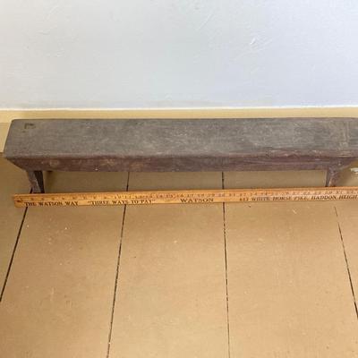 LOT 244: Primitive Collection - Large Wooden Scoop, Divided Box with Handle, Long Shelf and Pottery Jug