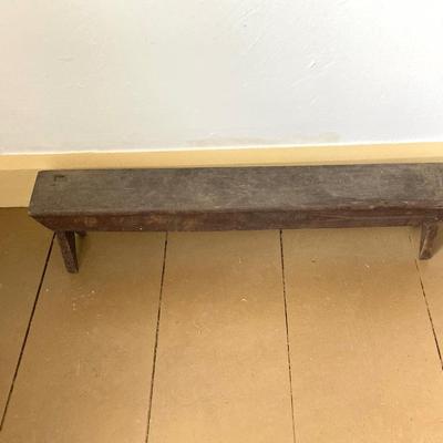 LOT 244: Primitive Collection - Large Wooden Scoop, Divided Box with Handle, Long Shelf and Pottery Jug