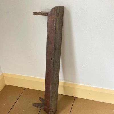 LOT 244: Primitive Collection - Large Wooden Scoop, Divided Box with Handle, Long Shelf and Pottery Jug