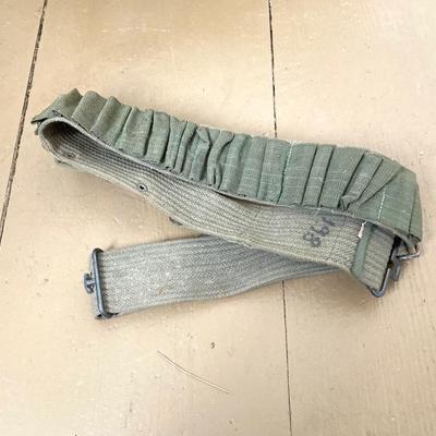 LOT 245: Vintage Military Collection - Pack Board Ladder, G.I. Type Small Foot Locker and Canvas Belt