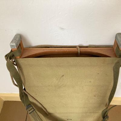 LOT 245: Vintage Military Collection - Pack Board Ladder, G.I. Type Small Foot Locker and Canvas Belt