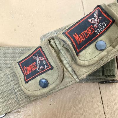 LOT 245: Vintage Military Collection - Pack Board Ladder, G.I. Type Small Foot Locker and Canvas Belt