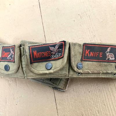 LOT 245: Vintage Military Collection - Pack Board Ladder, G.I. Type Small Foot Locker and Canvas Belt