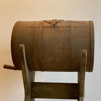 LOT 249: Antique Barrel Butter Churn with Stand