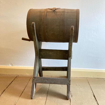 LOT 249: Antique Barrel Butter Churn with Stand