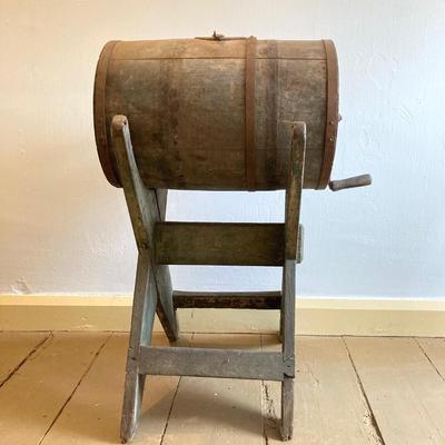 LOT 249: Antique Barrel Butter Churn with Stand