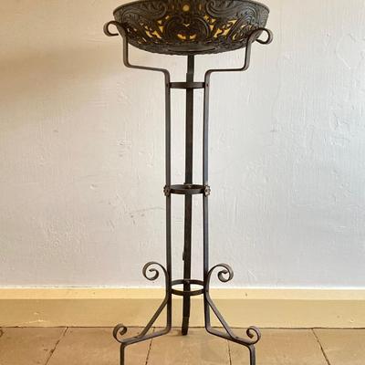 LOT 252: Vintage Plant Stand with Ornate Planter / Bowl