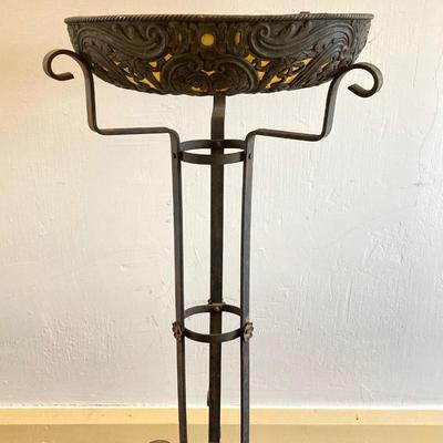 LOT 252: Vintage Plant Stand with Ornate Planter / Bowl