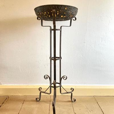 LOT 252: Vintage Plant Stand with Ornate Planter / Bowl