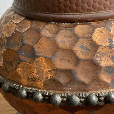 LOT 257: Antique Copper Base / Glass Shade Duplex Lantern and Collection of Miniatures with Wall Display