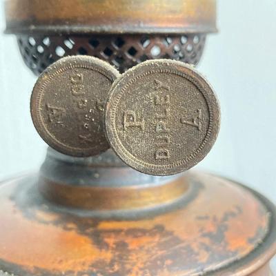 LOT 257: Antique Copper Base / Glass Shade Duplex Lantern and Collection of Miniatures with Wall Display