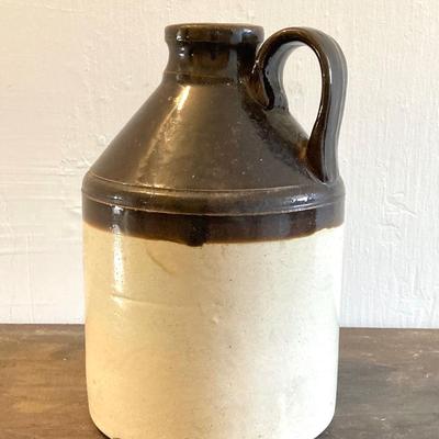 LOT 258: Vintage Primitive Wood Metal Cranberry Rake / Scoop and Finley Acker & Co Jug