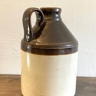 LOT 258: Vintage Primitive Wood Metal Cranberry Rake / Scoop and Finley Acker & Co Jug