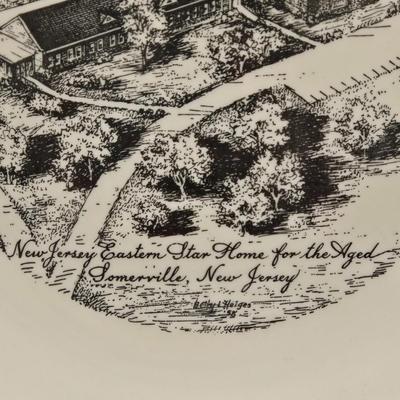 LOT 271: Vintage N.J. Historic Locations Plates, 6 Inch Square Crystal Plates, Bi-Centenary of The United States Cups, & Silver...