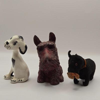 LOT 275: 1950s Ranger Joe Bowl and Mug, Dalmatian Dog Figure, Vintage Cast Iron Scottie Dog Coin Bank, Mohair with Straw Stuffing...