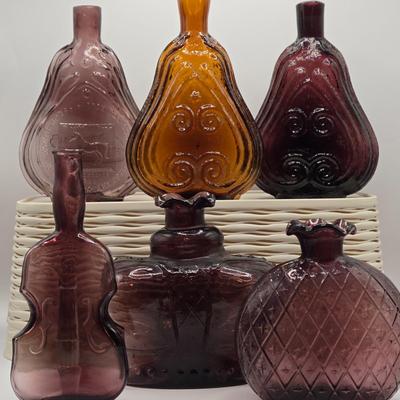 LOT 276: Amber & Amethyst Colored Glass Flasks & Decanters