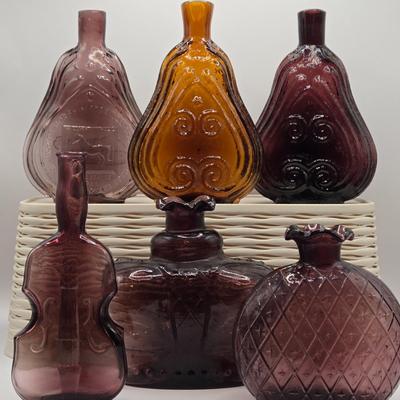 LOT 276: Amber & Amethyst Colored Glass Flasks & Decanters