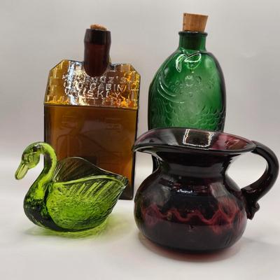 LOT 277: " Doctor Fisch's Bitters " Bottle, "E.G. Booz's Old Cabin Whiskey " Bottle, Small Pitcher, and...