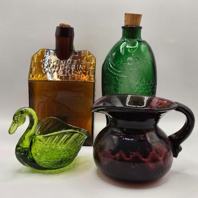 LOT 277: " Doctor Fisch's Bitters " Bottle, "E.G. Booz's Old Cabin Whiskey " Bottle, Small Pitcher, and...