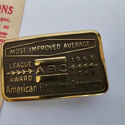 Collection of Adult vintage & rare items - WWII US Army Whistle - Large brass coin -1966 Bowling award - Vintage brass Protractor and...