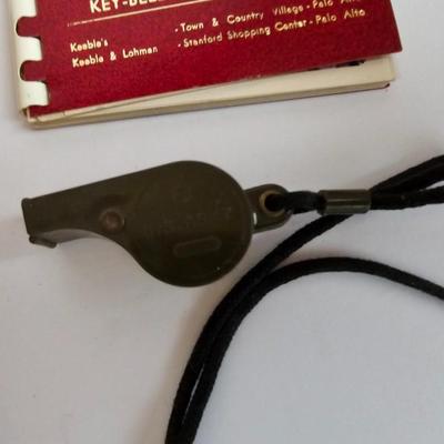 Collection of Adult vintage & rare items - WWII US Army Whistle - Large brass coin -1966 Bowling award - Vintage brass Protractor and...