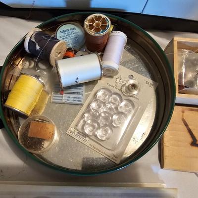 Vintage NECHI Sewing machine with sewing items and fabric